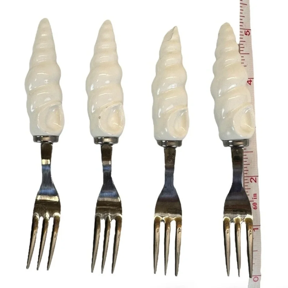 Vintage Shell Spreader Knife & Fork Set Stainless Steel Japan Nautical